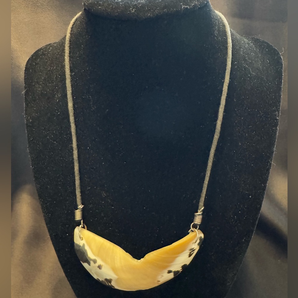BOHO Shell Necklace 18” Black Cord with Silver color Hardware